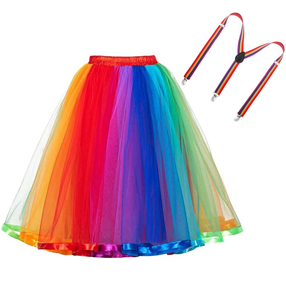 5896 Rainbow Tutu Skirt, Colorful Layered Tulle Skirt, Elastic Adult Tutu